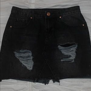 Black Ripped Denim Skirt